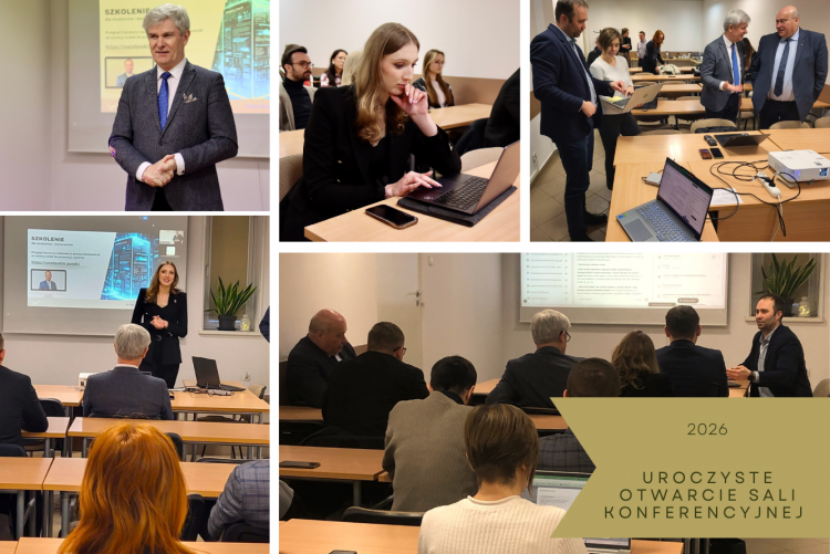 Grafika z kolarzem zdjęć dotyczącego uroczystego otwarcia salki konferencyjne dla studentów