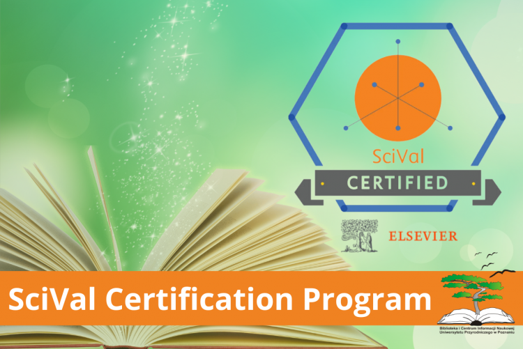 Grafika z ksiażką i  logo Biblioteki i napisem: SciVal Certification Program