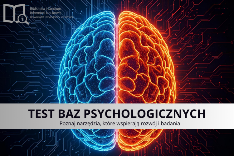 Grafika z korą mózgową na ciemnym tle, napis: Test baz psychologicznych, Poznaj narzędzia, które wspierają rozwój i badania