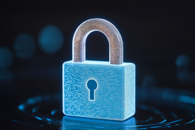 Grafika z kłódka niebieską na czarnym tle