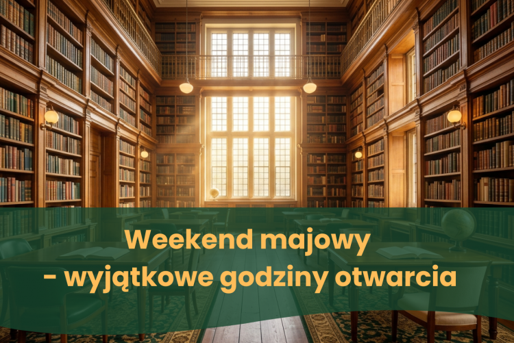 Grafika z tłem biblioteki i opisem 