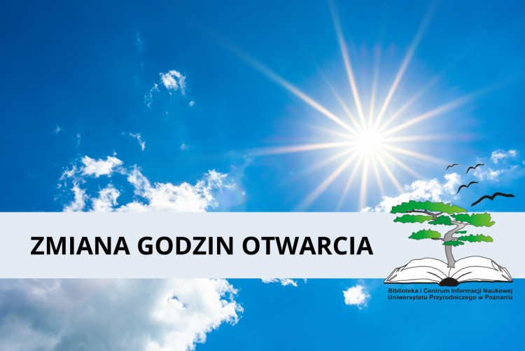 Grafika przestawia niebo i słońce, z napisem zmiana godzin otwarcia