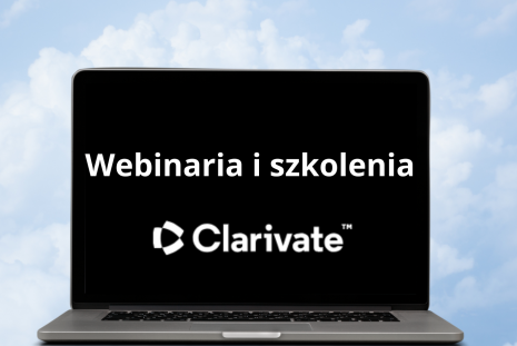 Grafika z komputerem i napisem: webinaria i szkolenia Clarivate