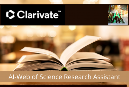 Grafika z książką i napisem: AI-Web of Science Research Assistant od Clarivate