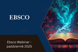 Grafika z logo EBSCO i zaproszeniem na webinar wspomagane canva i AI