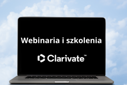 Grafika z komputerem i napisem: webinaria i szkolenia Clarivate