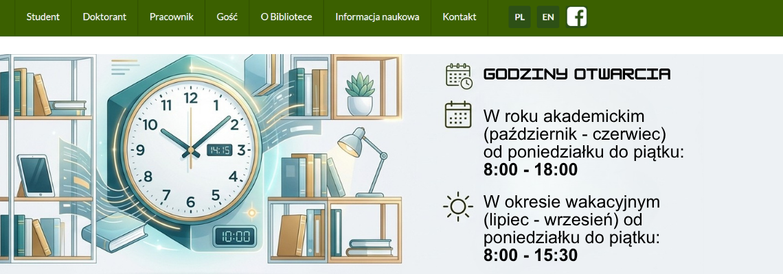 Grafika opisująca godziny otwarcia biblioteki. Przygotowana ze wsparciem AI>